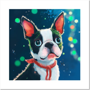 Cute Boston Terrier Drawing Posters and Art